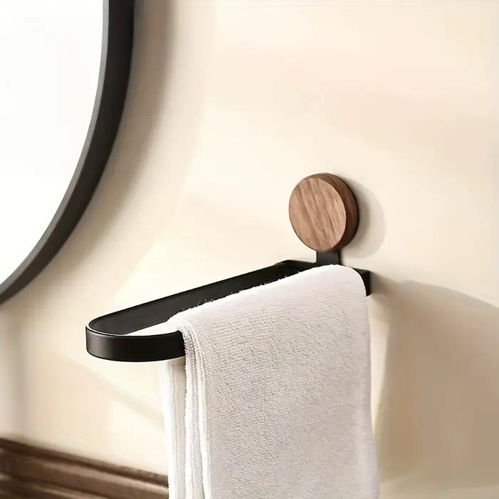 Porte-serviettes de salle de bain en bois massif, barre pliable sans perçage pour support mural de douche et d'évier, design durable et élégant, porte-serviettes