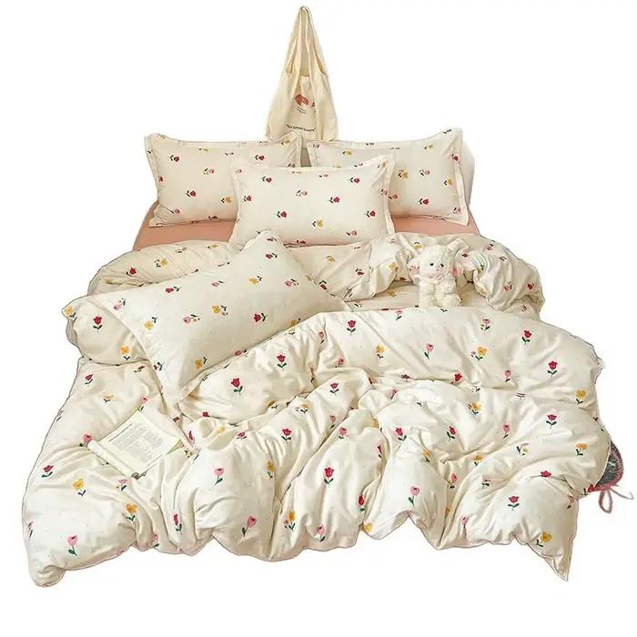 Parure de lit 4 pièces en coton lavable pour 2 chambres