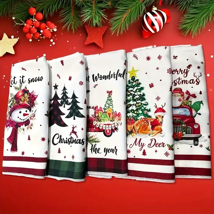 Ensemble de serviettes de Noël 5 pièces – Microfibre à haute absorption