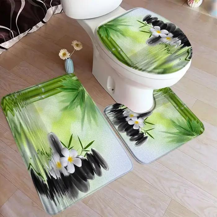 Ensemble de tapis de bain en bambou vert Zen
