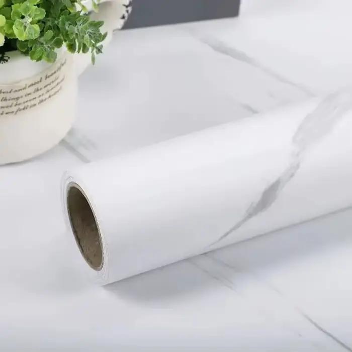 Papier peint de cuisine mat, Film vinyle auto-adhésif épais en marbre, autocollants muraux imperméables pour salle de bains, rouleaux de décoration d'intérieur en PVC