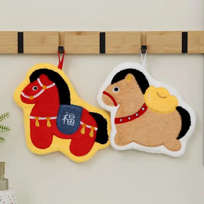 Dessin animé mignon nouvel an poney serviette corail polaire maison cuisine salle de bain lingettes cheval épaissi suspendus serviettes absorbantes