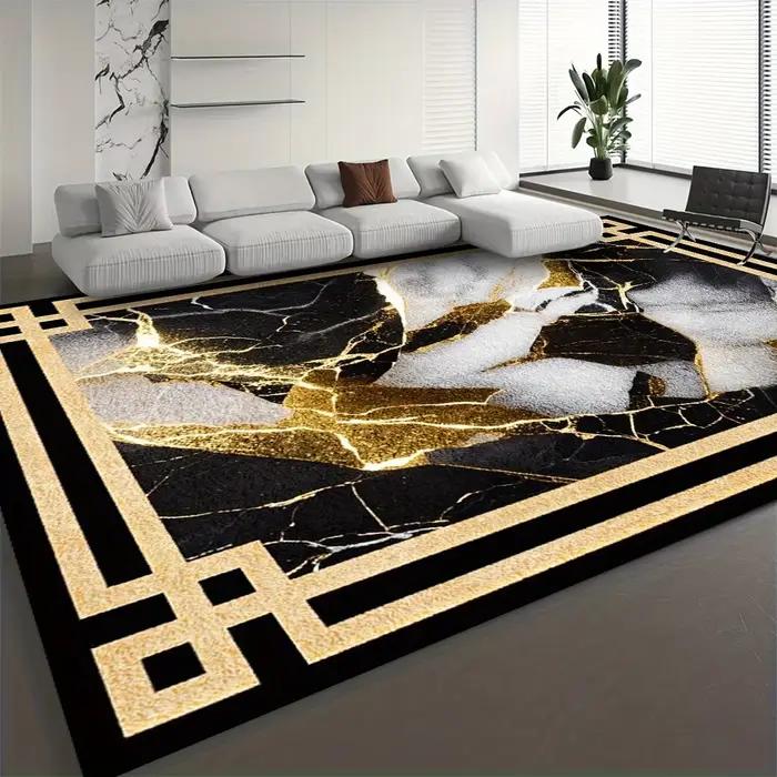 Tapis de luxe noir et or en marbre