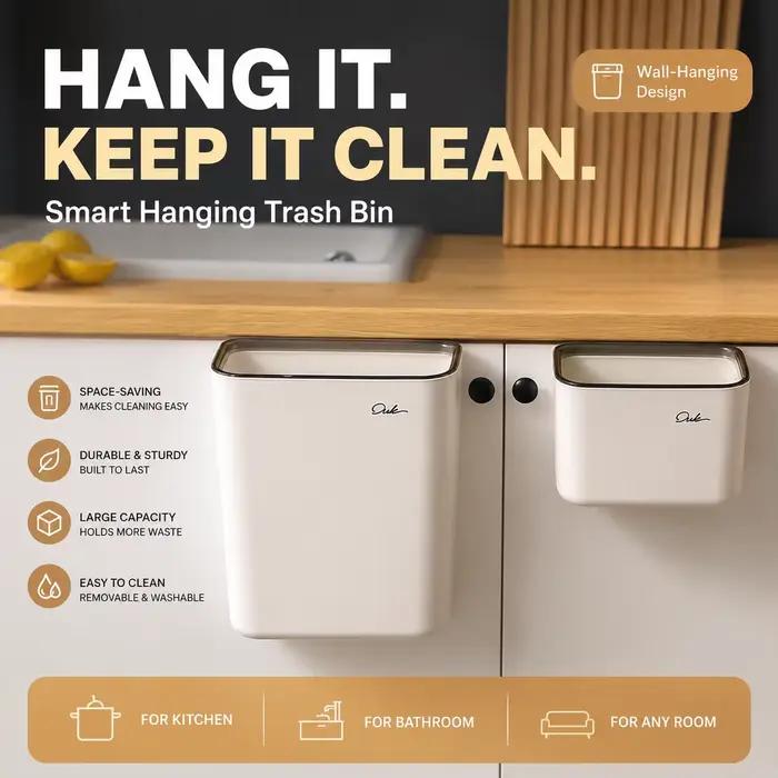 Poubelle murale pour cuisine, poubelle pour salle de bain et salon avec couvercle pour le stockage des restes alimentaires