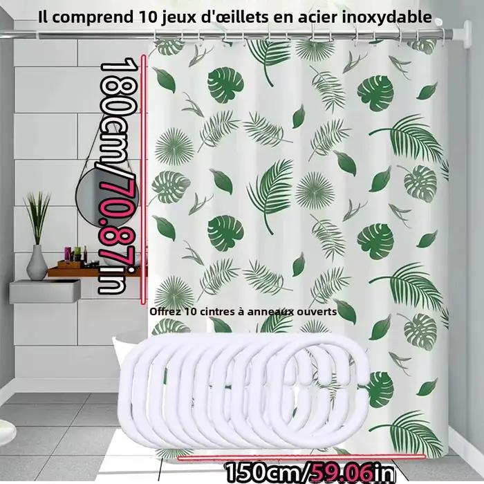 Rideau de douche simple motif feuilles vertes