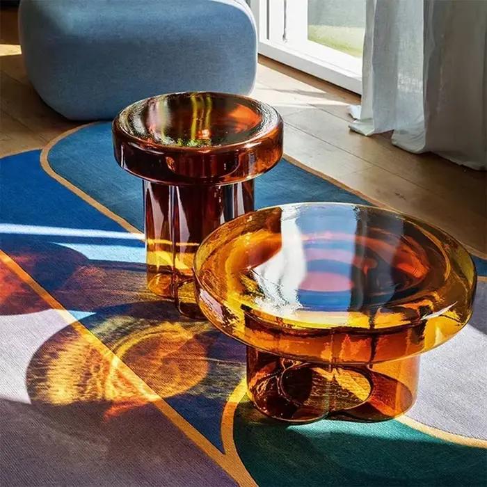Table basse en verre transparent, table de chevet ronde moderne, table d'appoint pétale nordique, salon, meubles créatifs