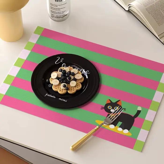 Napperons de salle à manger rétro Dopamine chats, tapis de Table en cuir PU imperméable à l'huile, résistant à la chaleur, vaisselle de cuisine, Bar de bistro