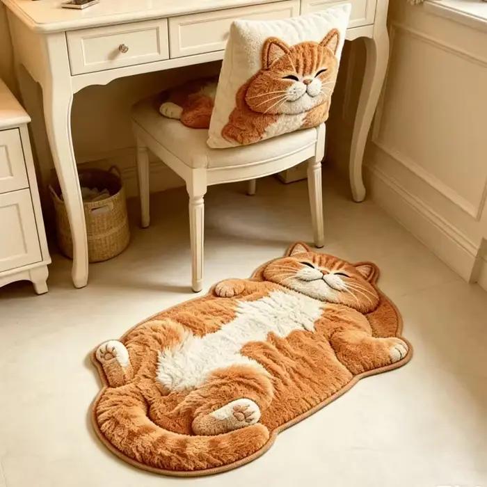 Tapis en forme de chat orange paresseux