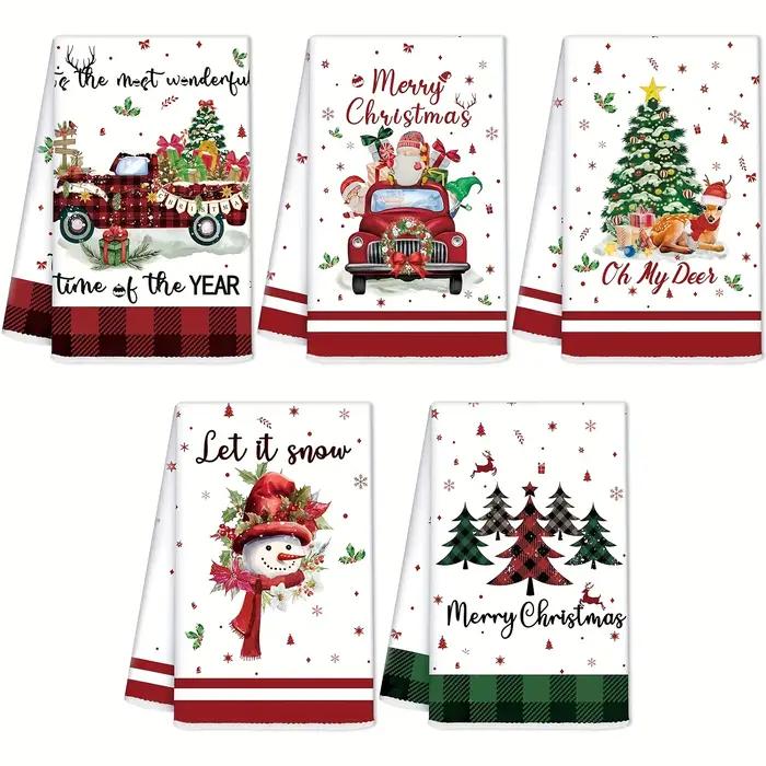 Ensemble de serviettes de Noël 5 pièces – Microfibre à haute absorption