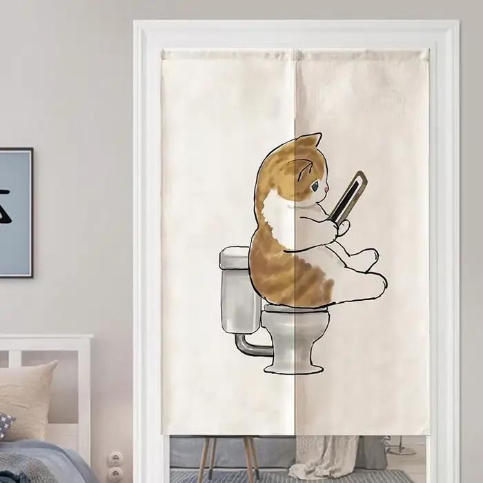 Rideau de porte japonais imprimé chat