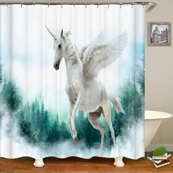 VIKAMA rideaux De douche drôles rideau De salle De bain avec crochets décor imperméable mignon chat dinosaure 3D Cortinas De Ducha