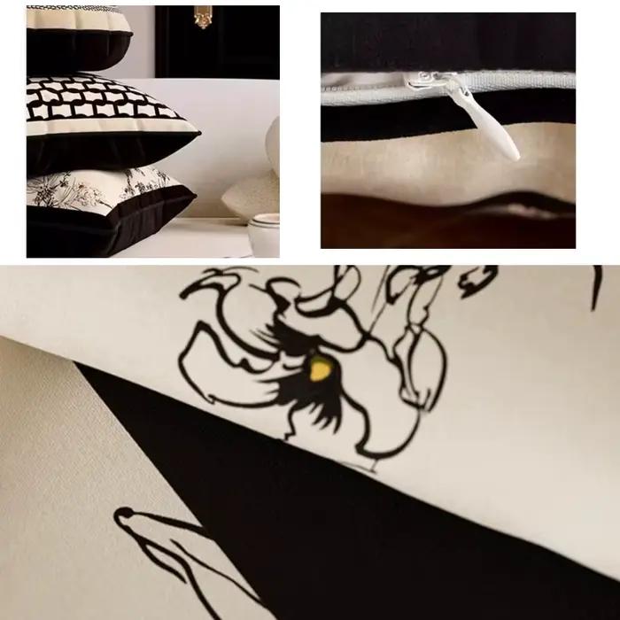 Juste de coussin en velours noir ivoire rétro
