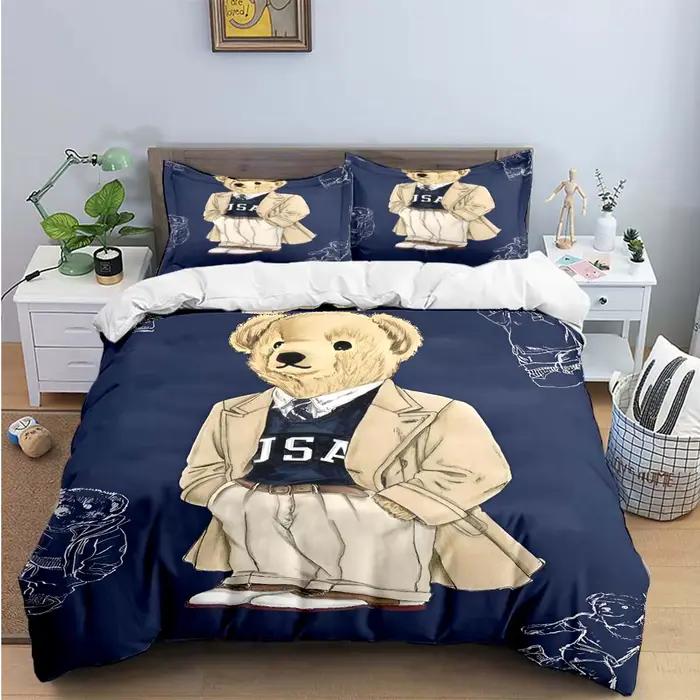 Offre spéciale mode ours ensemble de literie simple jumeau complet King Size mignon animaux linge de lit adultes adolescents chambre cadeau de luxe