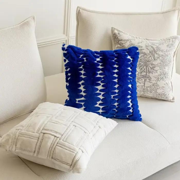 Juste de coussin en peluche bleu royal