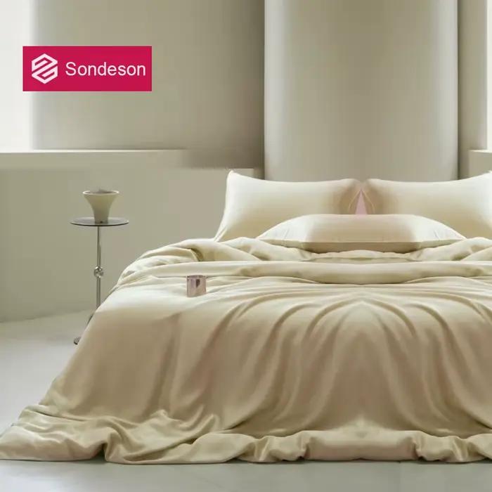 Sondeson 100% housse de couette en soie naturelle avec taie d'oreiller peau saine double reine roi couleur unie literie soyeuse pour cadeau de sommeil
