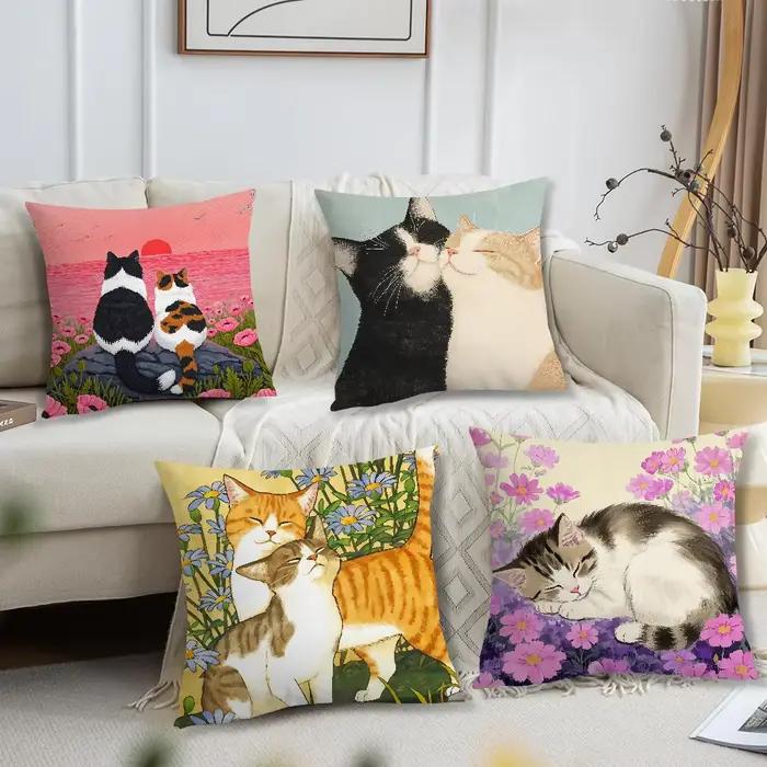 Housse de coussin à fleurs pour chaton mignon