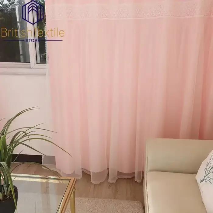 Rideau moderne pour salon salle à manger chambre rideau en dentelle Simple Style princesse rose filet rouge Double rideau Tulle personnalisation