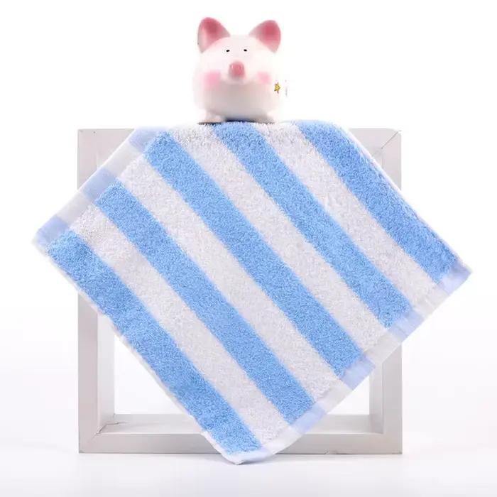 1Pc 25x25cm petit carré rayé Terry coton Portable enfants salle de bain suspendus main visage serviette