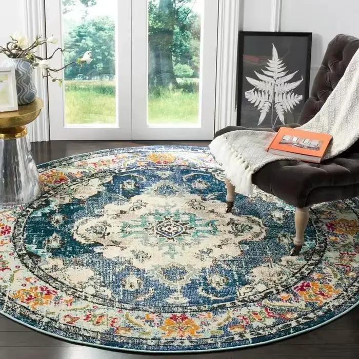 Tapis rond vintage à motif floral