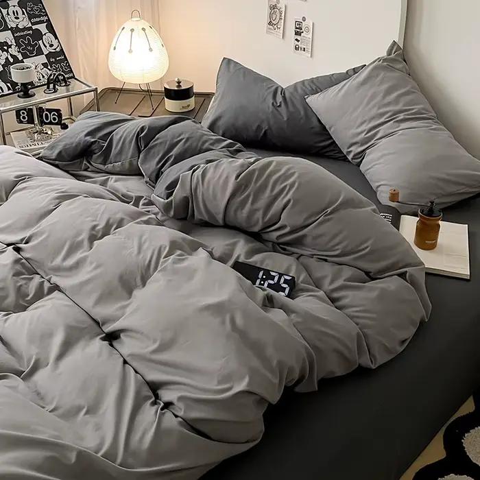 Parure de lit en microfibre brossée de couleur unie
