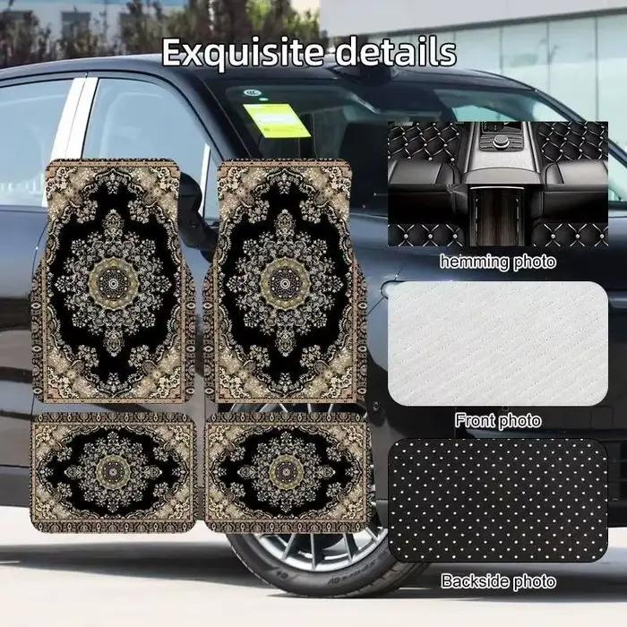 Tapis de sol de voiture style persan noir beige, 4 pièces, motif rétro, tapis antidérapants pour auto