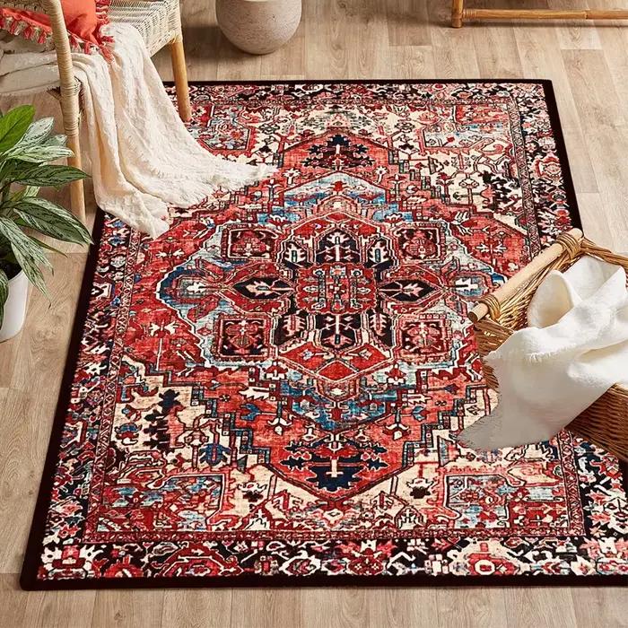 Tapis de sol vintage rouge oriental persan à motifs médaillon