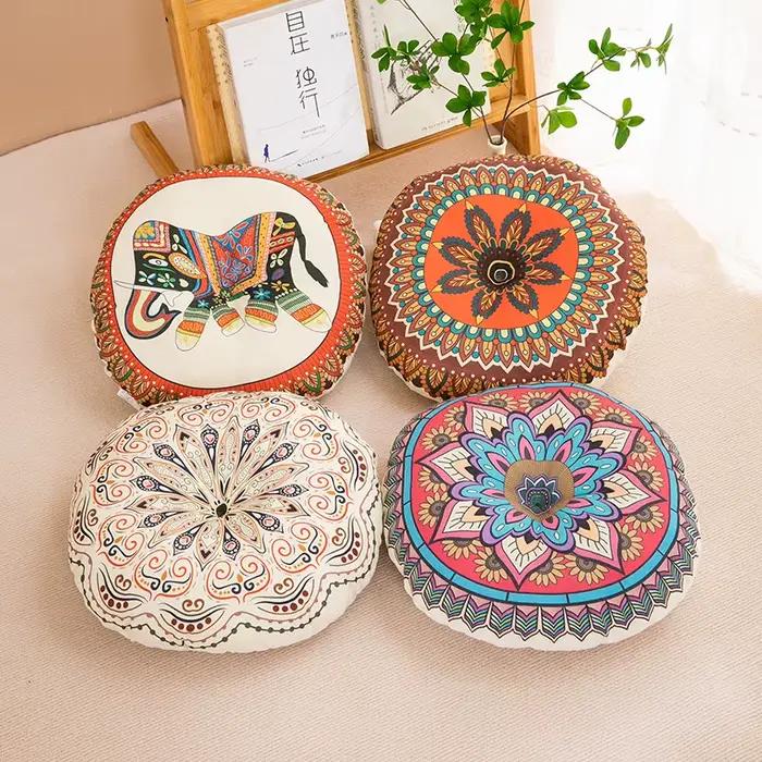 Coussin de chaise rond en coton et lin de Bohême