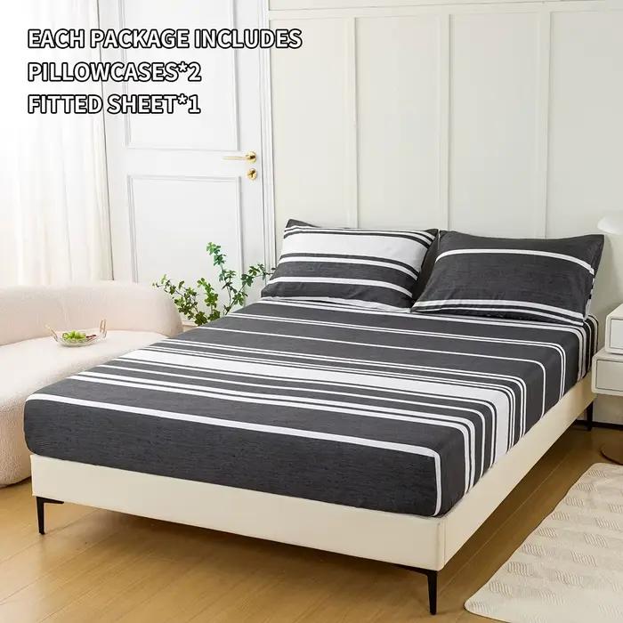 Ensemble de draps rayés 3 pièces – Luxueux