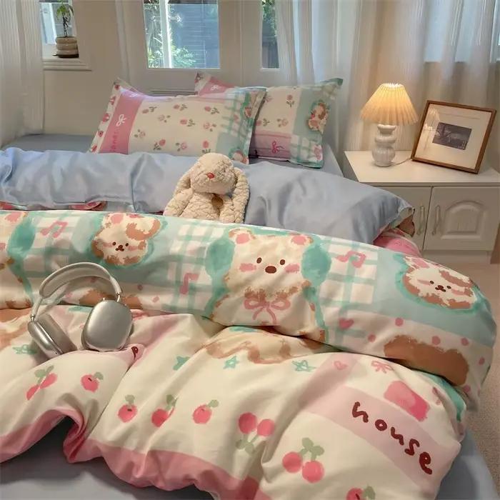Ensemble de housse de couette à fleurs Ins avec fermeture éclair