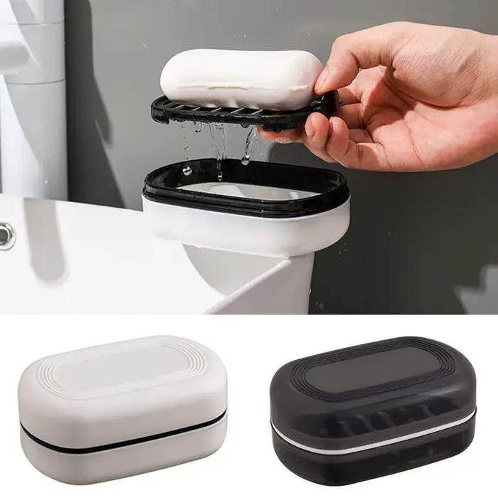 Porte-savon de salle de bain, boîte à savon réutilisable avec couvercle, double couche de drainage, accessoires de salle de bain