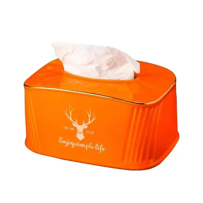 Boîte à mouchoirs en céramique Orange, Accents dorés, décoration de luxe pour la maison, Table basse, porte-serviettes, accessoire décoratif de salon