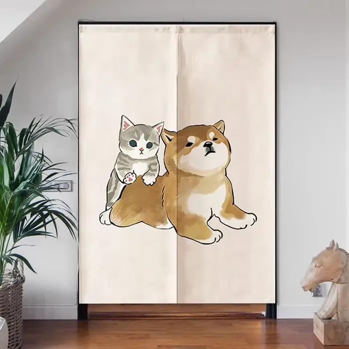 Rideau de porte japonais imprimé chat