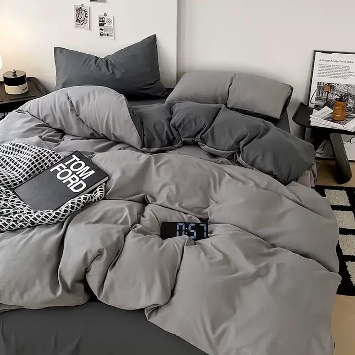 Parure de lit en microfibre brossée de couleur unie