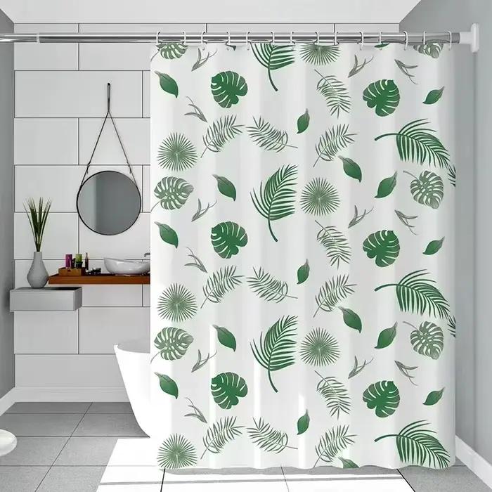 Rideau de douche simple motif feuilles vertes