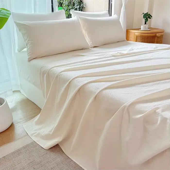 Ensemble de 3 draps en lin (1 drap plat + 1 drap-housse + 1 taie d'oreiller) Convient à toutes les saisons