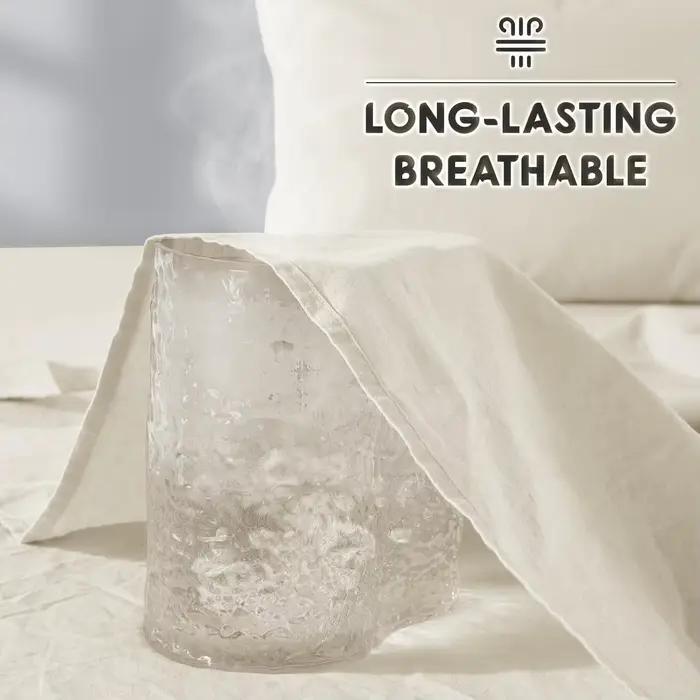 Ensemble de 3 draps en lin (1 drap plat + 1 drap-housse + 1 taie d'oreiller) Convient à toutes les saisons
