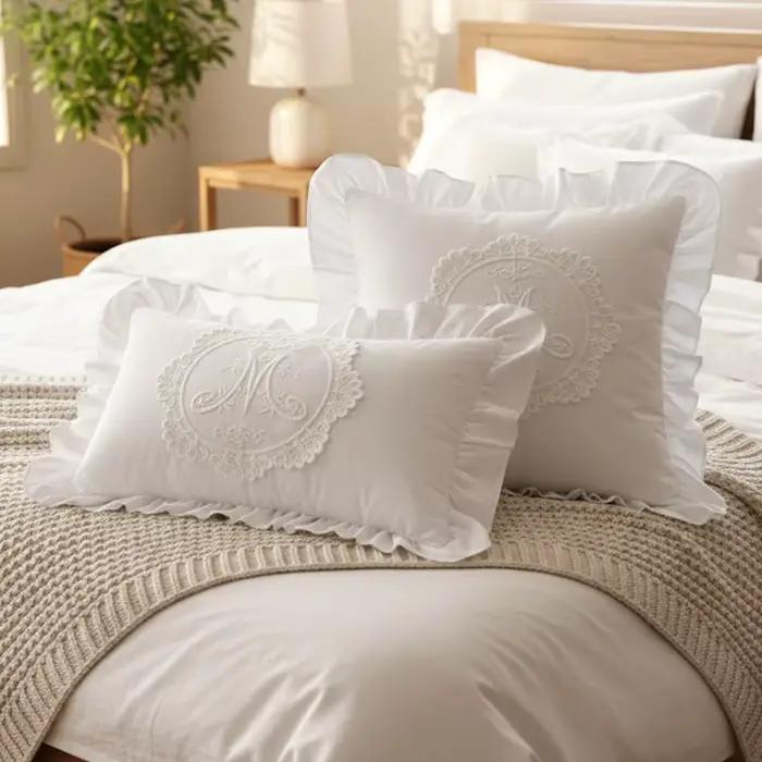 Housse de coussin en dentelle à volants style français