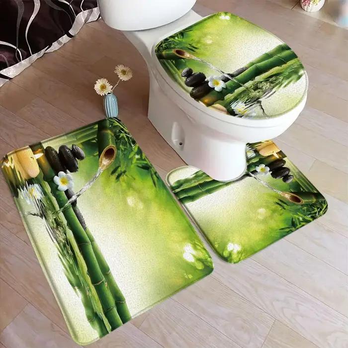 Ensemble de tapis de bain en bambou vert Zen
