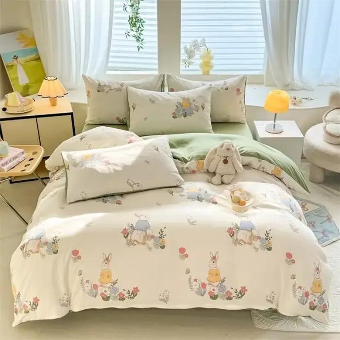 Parures de lit style floral en coton lavé doux pour lit simple/grand/king size