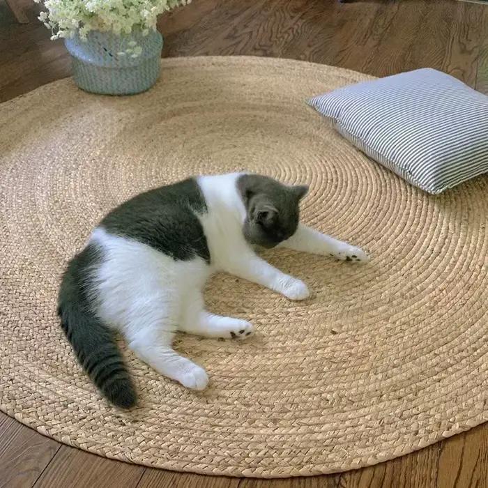 Petit tapis tissé à la main en jonc naturel