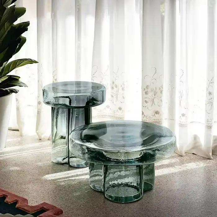 Table basse en verre transparent, table de chevet ronde moderne, table d'appoint pétale nordique, salon, meubles créatifs