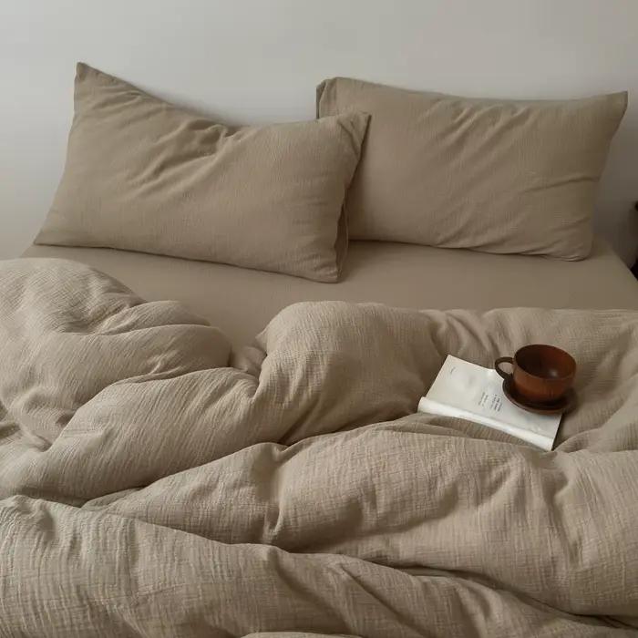 100% coton fil froissé housse de couette ensemble simple/Queen/King taille