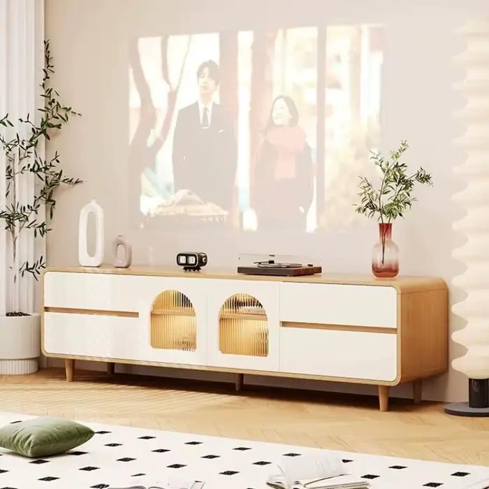 Meuble TV en bois massif blanc pour salon, meuble de rangement intelligent pour téléviseur, meuble mural en noyer, mobilier de salon, décoration moderne