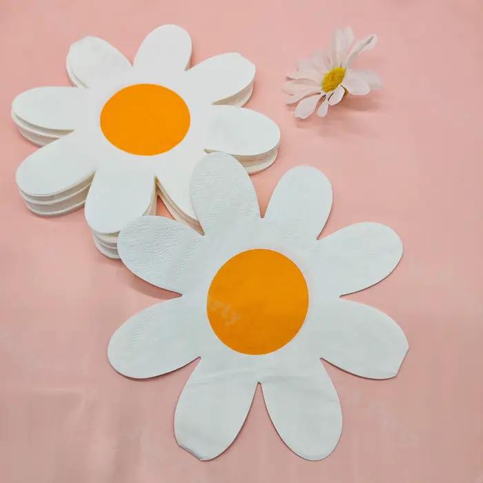 20 serviettes en papier à motifs floraux - Jaune, orange, violet, blanc, serviettes de table douces en forme de pétales pour mariage, fête, décoration