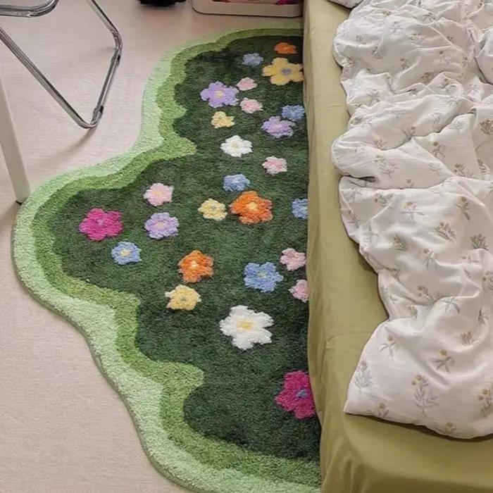 Tapis moderne irrégulier en imitation cachemire, antidérapant, à motif floral, pour chevet, absorbant, doux, pour salle de bain