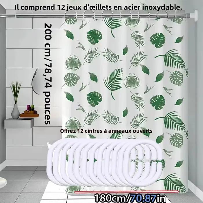 Rideau de douche simple motif feuilles vertes
