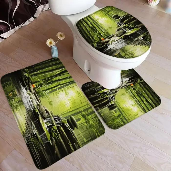Ensemble de tapis de bain en bambou vert Zen