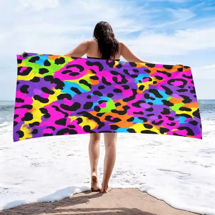 1 serviette de plage à imprimé léopard néon