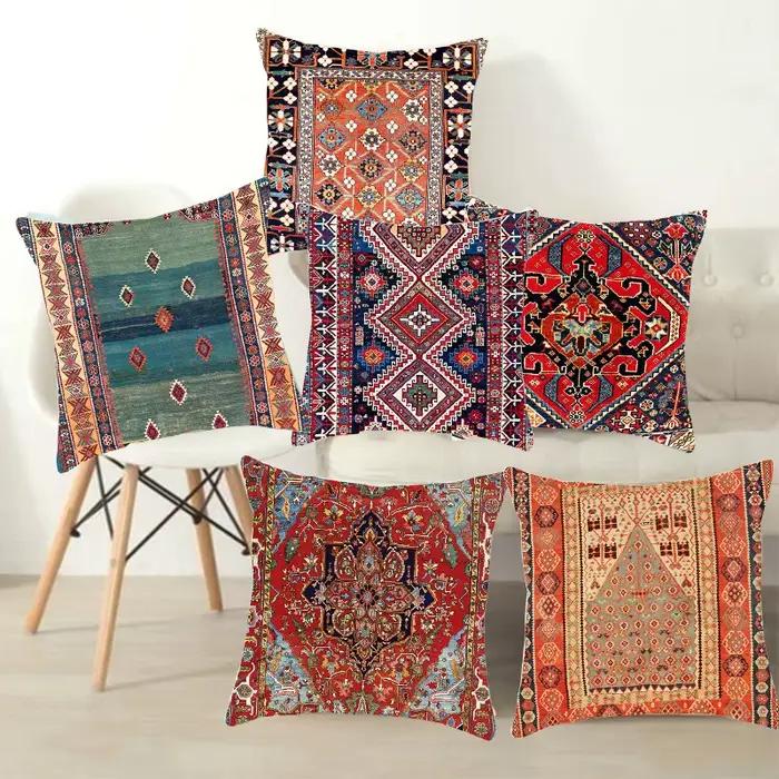 Nouvelle Housse de Coussin Imprimée 2D Effet Peau de Pêche Motif Tapis Persan Ethnique