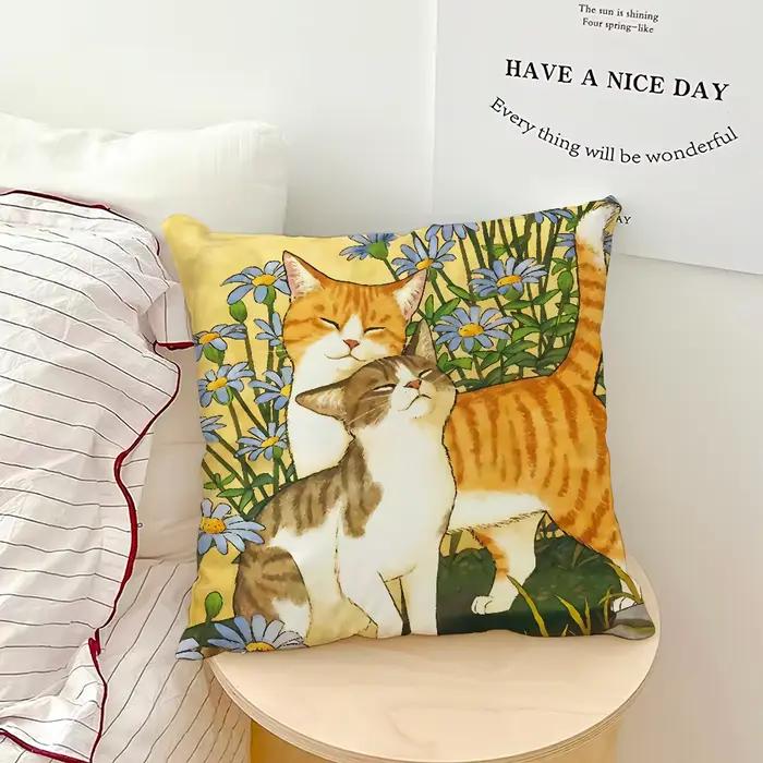 Housse de coussin à fleurs pour chaton mignon